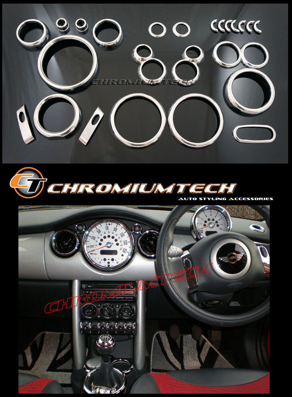 Chrome Interior Dial Kit for 2001-2006 BMW MINI Cooper/ S/ONE R50 R52 R53  25pc.